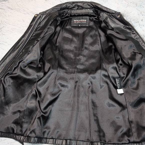 Wilsons Jacket Womens M Black Leather Coat Belted Pockets Zip Up Career Casual - Picture 13 of 13